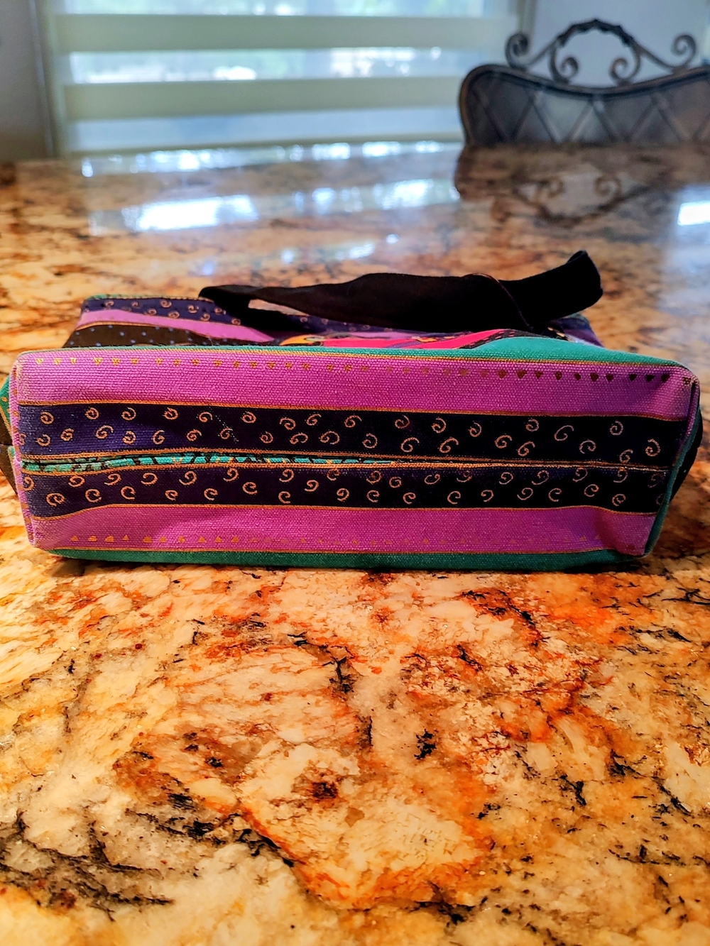 Laurel Burch Black Multicolor Playful Dog Tote with Teal Trim - Picture 4 of 11